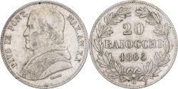 World Coins - Papal States, Pius IX, 20 Baiocchi, 1865, Rome, Silver,