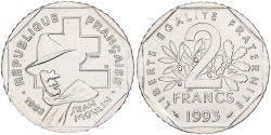 World Coins - France, 2 Francs, Jean Moulin, 1993, MDP, Pattern, Nickel, , Gadoury:124.3