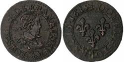 World Coins - France, Louis XIII, Double Tournois, 1619, Poitiers, Copper,