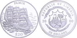 World Coins - Liberia, 20 Dollars, History of Navigation, 2000, Pamir, Silver, , KM:647
