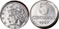 World Coins - Coin, Brazil, 5 Centavos, 1967, cupped off center strike error,