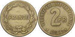 World Coins - France, 2 Francs, France Libre, 1944, Philadelphia, Brass,