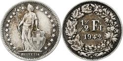World Coins - Switzerland, 1/2 Franc, 1942, Bern, Silver, , KM:23