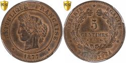 World Coins - France, 5 Centimes, Cérès, 1877, Paris, Bronze, PCGS, , Gadoury:157a