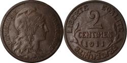 World Coins - Coin, France, Dupuis, 2 Centimes, 1911, Paris, error struck thru,