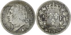 World Coins - Coin, France, Louis XVIII, 1/2 Franc, 1824, Perpignan, , Silver