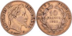 World Coins - France, Napoleon III, 10 Francs, 1866, Strasbourg, Large BB, Gold,