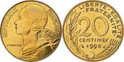 World Coins - France, 20 Centimes, Marianne, 1998, Pessac, BU, Aluminum-Bronze,