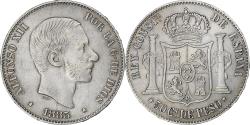 World Coins - Spain, Philippines, Alfonso XII, 50 Centimos, 1885, Manila, Silver,