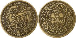World Coins - France, Tunisie, Muhammad VIII, 5 Francs, 1946, Paris, Aluminum-Bronze