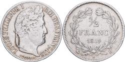 World Coins - France, Louis Philippe I, 1/2 Franc, 1839, Rouen, Silver,