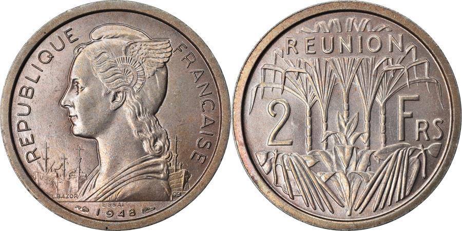 Coin, Réunion, 2 Francs, 1948, Paris, ESSAI, , Coppernickel, KME4