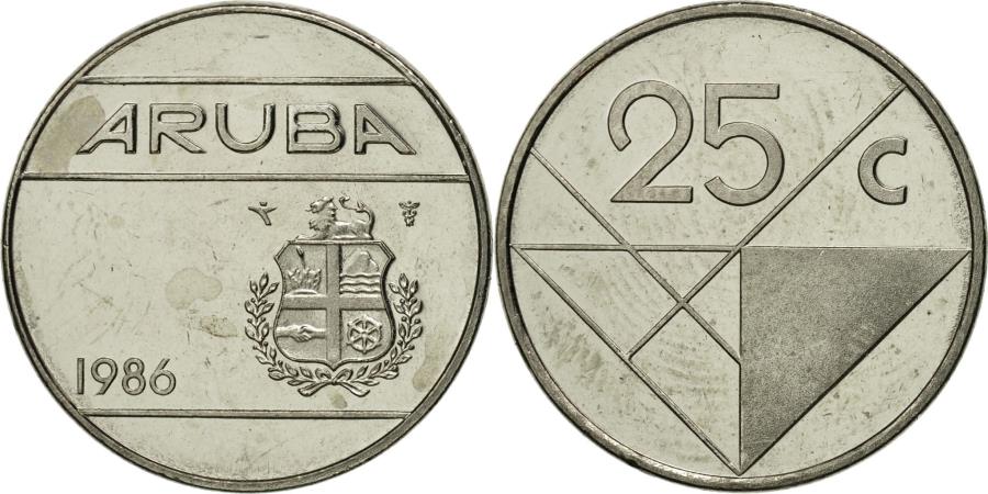 Aruba, Beatrix, 25 Cents, 1986, Utrecht, , Nickel Bonded Steel, KM:3