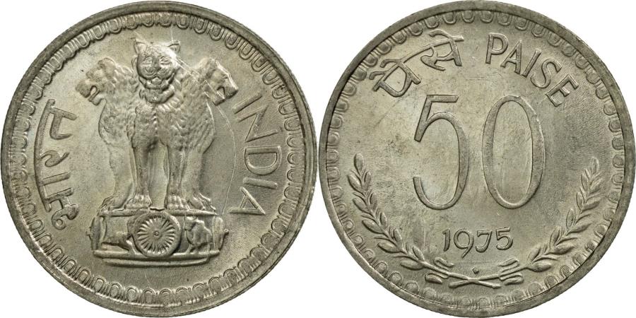 Coin INDIA REPUBLIC 50 Paise 1975 Copper nickel KM 63 Asian 