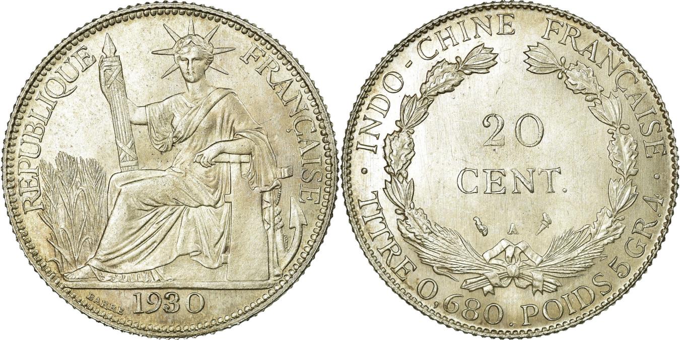 Coin, French Indochina, 20 Cents, 1930, Paris, , Silver, Lecompte:230