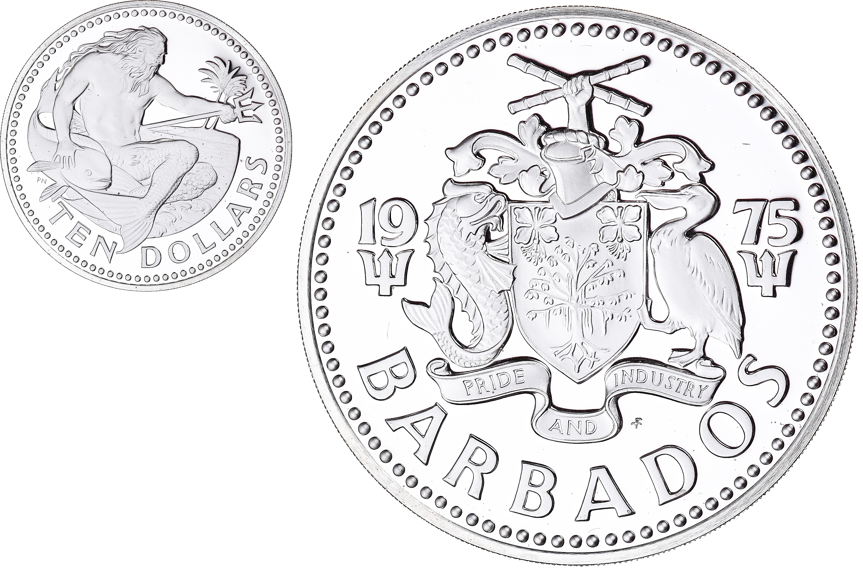 バルバドス 10ドル 1975年 Coin, Barbados, Neptune, 10 Dollars, 1975, Franklin Mint, Proof,