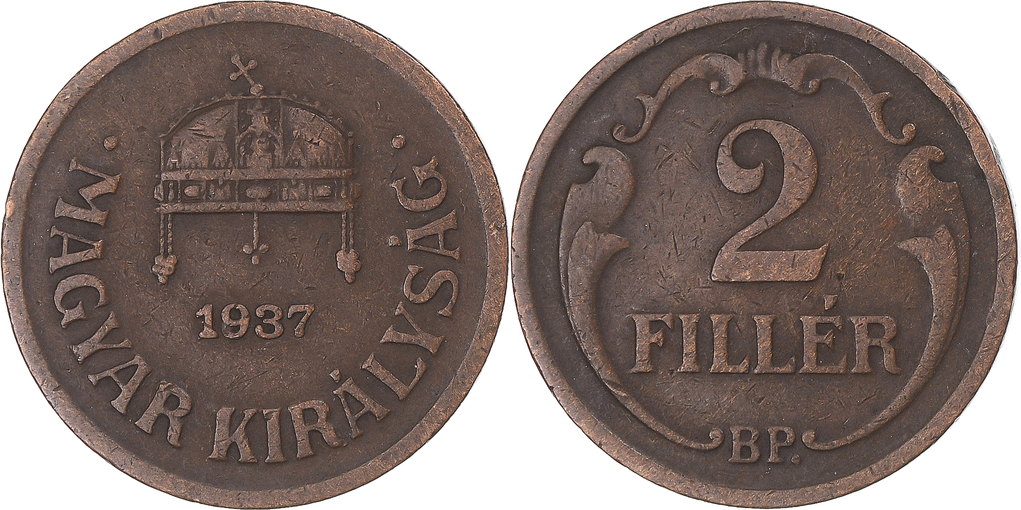 Coin Hungary 2 Filler 1937 European Coins