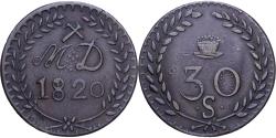 World Coins - France, 30 Sous, 1820, Aniche, Bronze, , Mazard:779