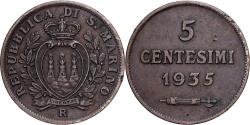World Coins - San Marino, 5 Centesimi, 1935, Rome, Bronze, , KM:12