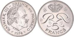 World Coins - Coin, Monaco, Rainier III, 5 Francs, 1974, Chouette, , Copper-nickel
