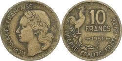 World Coins - France, 10 Francs, Guiraud, 1951, Beaumont - Le Roger, Aluminum-Bronze