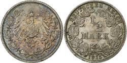 World Coins - GERMANY - EMPIRE, 1/2 Mark, 1915, Karlsruhe, Silver, , KM:17
