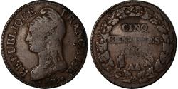 World Coins - Coin, France, Dupré, 5 Centimes, AN 8, Metz, error partial collar strike