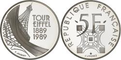 World Coins - France, 5 Francs, Tour Eiffel, 1989, Paris, BE, Silver, , KM:968a