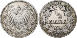 World Coins - GERMANY - EMPIRE, 1/2 Mark, 1915, Hambourg, Silver, , KM:17