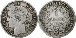 World Coins - France, Franc, Cérès, 1872, Bordeaux, Silver, , Gadoury:465a