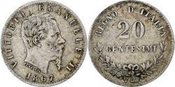 World Coins - Italy, Vittorio Emanuele II, 20 Centesimi, 1867, Torino, Silver,
