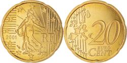 World Coins - France, 20 Euro Cent, 2001, Paris, Proof / BE, , Brass, Gadoury:5.