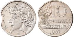 World Coins - Coin, Brazil, 10 Centavos, 1967, error clipped planchet,