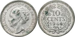 World Coins - Netherlands, Wilhelmina I, 10 Cents, 1944, Philadelphia, Silver,