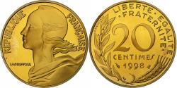World Coins - France, 20 Centimes, Marianne, 1998, Monnaie de Paris, Proof, Aluminium-Bronze