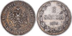 World Coins - Coin, Finland, Alexander II, 2 Markkaa, 1874, Helsinki, , Silver