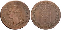 World Coins - France, Louis XVI, Sol, Sol ou sou, 1791, Rouen, 2éme sem, Copper,
