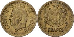 World Coins - Monaco, Louis II, 2 Francs, 1945, Paris, Aluminum-Bronze,