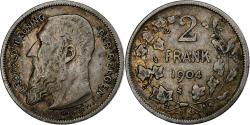 World Coins - Belgium, Leopold II, 2 Frank, 1904, Brussels, Silver,