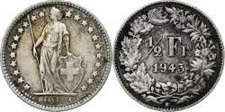 World Coins - Switzerland, 1/2 Franc, 1943, Bern, Silver, , KM:23