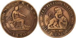 World Coins - Spain, Provisional Government, 10 Centimos, 1870, Madrid, Copper,
