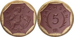 World Coins - Weimar Republic, Federal state of Saxony, 5 Mark, 1921, Gilded,
