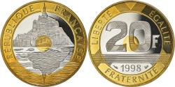 World Coins - Coin, France, Mont Saint Michel, 20 Francs, 1998, Paris, Proof,