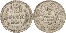 World Coins - Coin, Tunisia, Ahmad Pasha Bey, 5 Francs, 1939, Paris, , Silver, KM:264