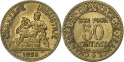 World Coins - France, 50 Centimes, Chambre de commerce, 1924, Aluminum-Bronze,