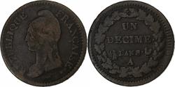 World Coins - France, Decime, Dupré, AN 8, Paris, Copper, , Gadoury:187a