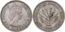 World Coins - Cyprus, Elizabeth II, 50 Mils, 1955, London, Cupronickel,