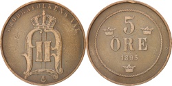 World Coins - SWEDEN, 5 Ore, 1895, KM #757, , Bronze, 27, 7.77