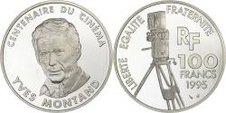 World Coins - France, 100 Francs, Yves Montand, Centenaire du Cinéma, 1995, MDP, Proof