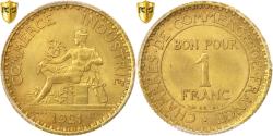 World Coins - France, 1 Franc, Chambre de commerce, 1921, Paris, Aluminum-Bronze, PCGS,